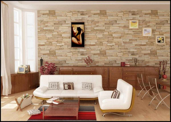Стильный интерьер гостиной: 4 вида декоративного камня, фото